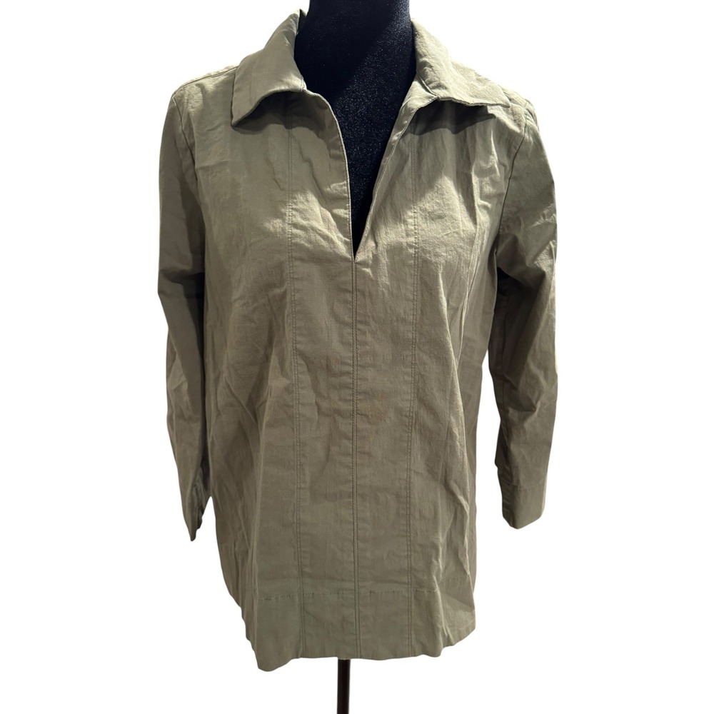 Tuckernuck Womens Royal Shirt Olive Green V-Neck Tunic Cotton Blend Size S